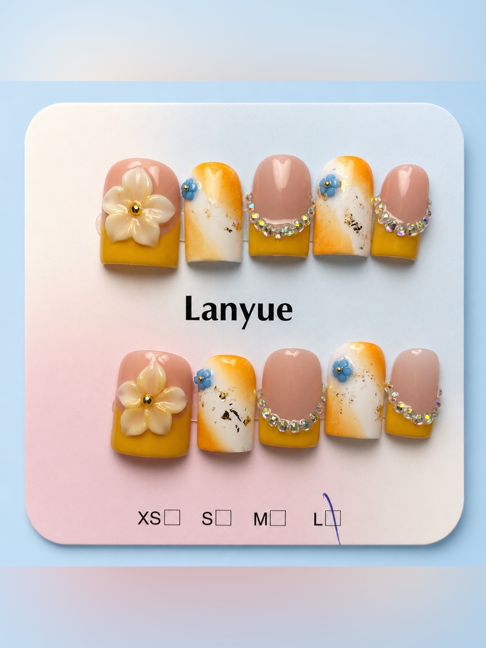 Sunshine Yellow/White French Tip Press-On Nails | 3D Floral | Baby Ducks | Large